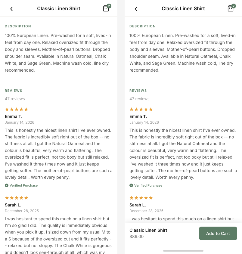 Sticky Add to Cart Button - Before and After A/B Test